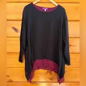 Carole Dolighan Tunic Top Women Size M Black Layered Purple Art To Wear